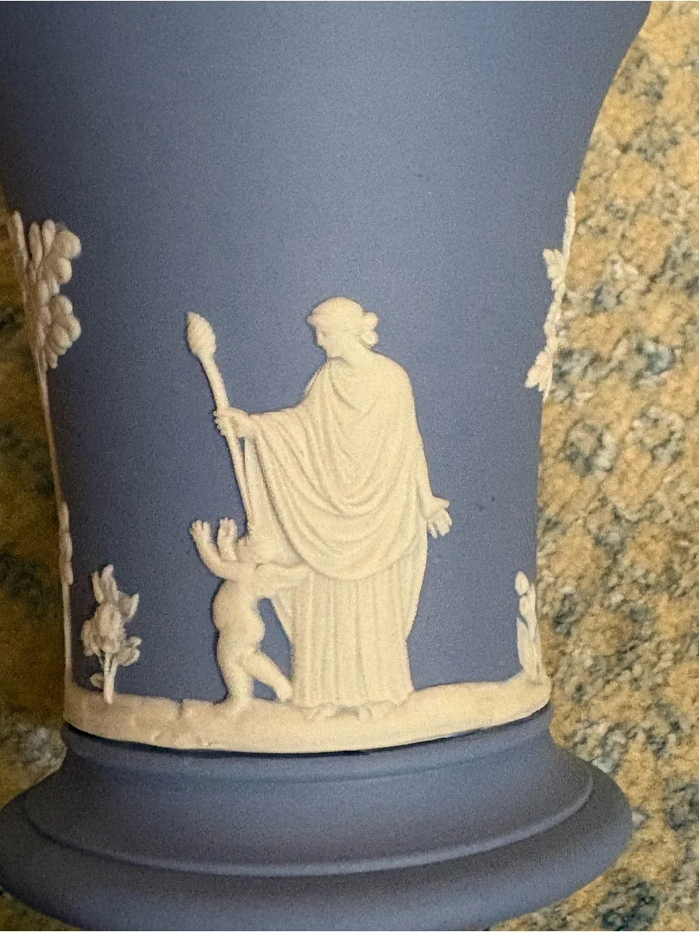 Wedgwood-Style Blue Jasperware Flared Vase with White Relief